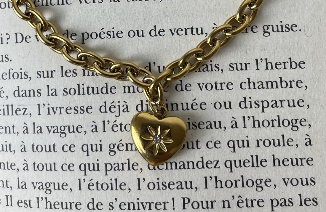 bracelet avec pendentif cœur en acier inoxydable doré pour femme