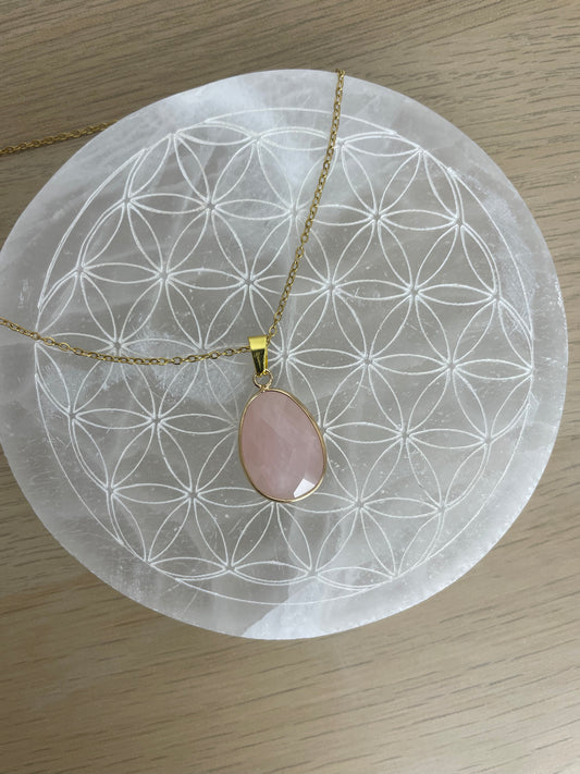 Collier pendentif Quartz Rose